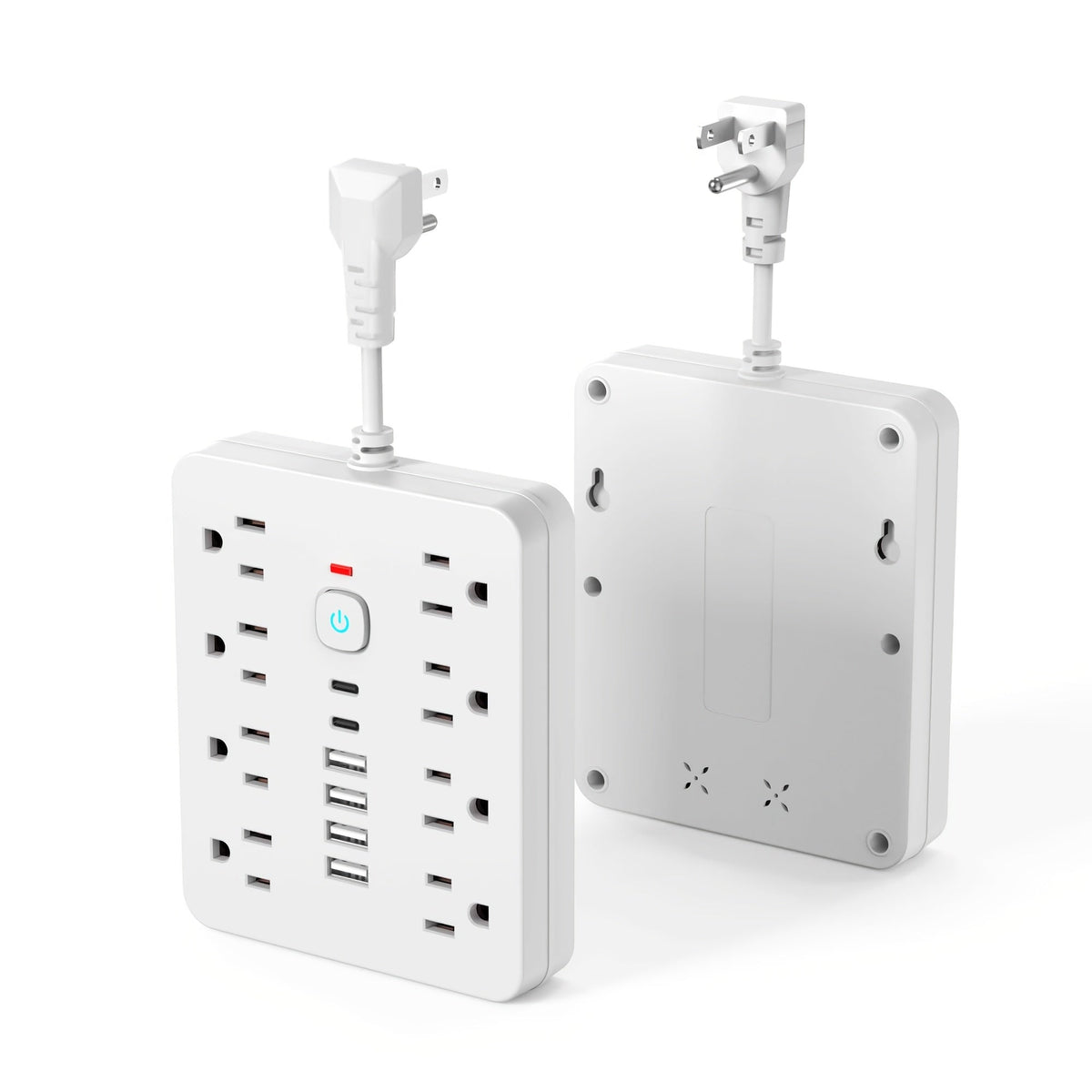 Power Strip 14-in-1 Surge Protector with 8 AC Outlets, 4 USB-A, 2 USB-C and Black or White Finish