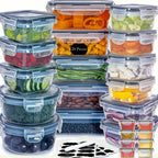 Container Set Food Storage Organizer with Locking Plastic Lids in 12-, 24- or 48-Piece Options