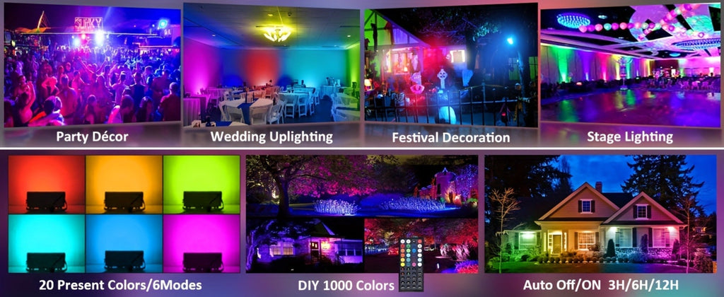 RGB LED Flood Light 25W Outdoor Color Changing - 1000 DIY Colors, 44-Key Remote, Strobe & Fade Modes