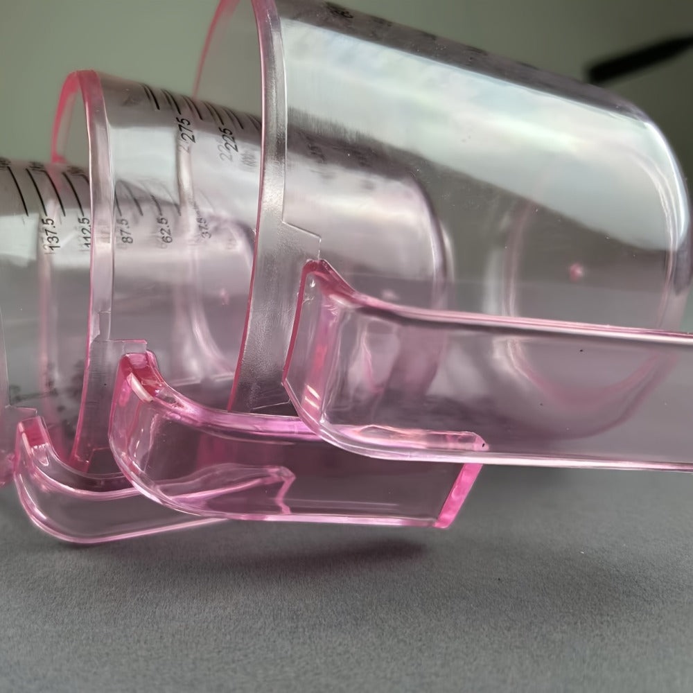Measuring Cups and Spoon Set 4pcs – Pink Transparent Baking Measuring Cup Kit with ML OZ Cup Markings, PS Material
