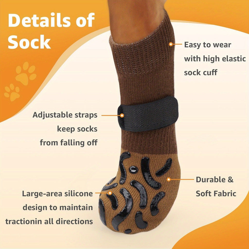 Non-Slip Dog Socks Double-Sided Grip Paw Protector with Adjustable Straps – Anti-Lick Dog Booties for Hardwood Floors