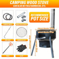 Round Wood-Burning Camp Stove Set with Chimney Pipe, Tripod Legs and 13.78- or 16.93-Inch Diameter Options