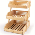 Fruit Basket Stand 2 & 3 Tier Wooden Countertop Organizer Large Capacity Kitchen Storage for Fruits Vegetables Bread Produce with Banana