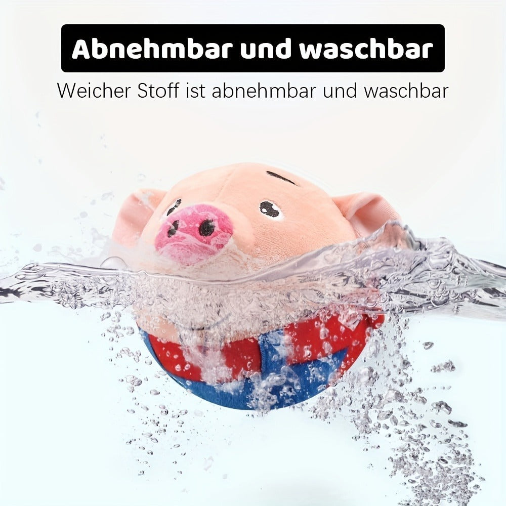 Electronic Rolling Dog Toy Ball – USB Rechargeable Cartoon Pig Plush Toy with Jumping Vibration & Sound, Automatic Self-Moving Washable