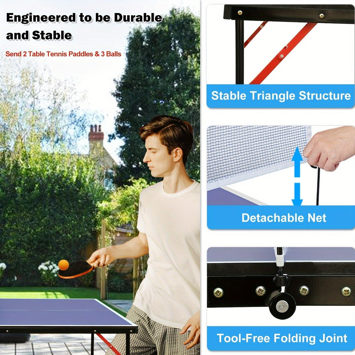 Foldable Ping Pong Table 4.5ft – Portable Midsize Table Tennis Table for Indoor & Outdoor, Family & Camping Game Set with 2 Paddles