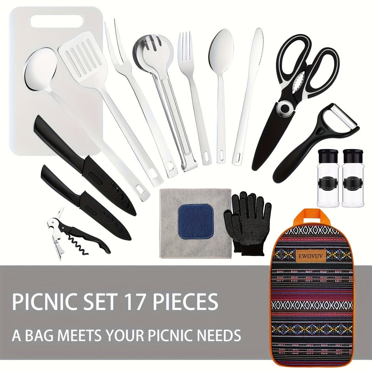 Camping Cookware Set Outdoor Kitchen Cooking Kit – Essential Camp Gear for Barbecue, Meal Prep & Outdoor Cooking at Campsites & Parks