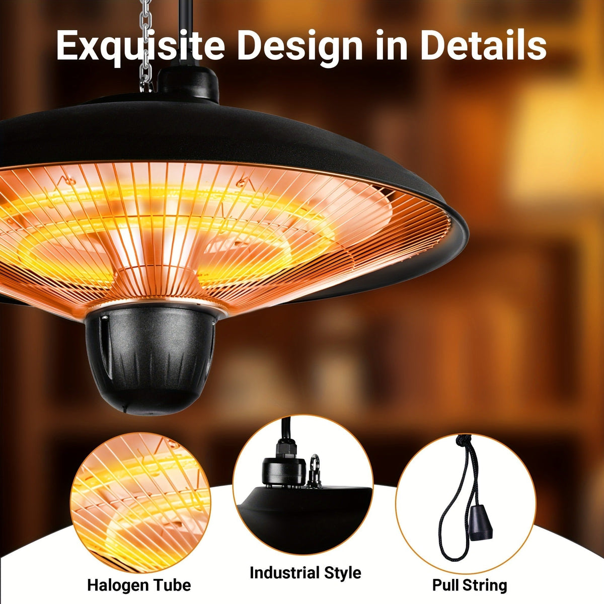 Infrared Patio Heater 1500W Ceiling Mount Electric Outdoor Heater with 3 Heat Settings 600W/900W/1500W