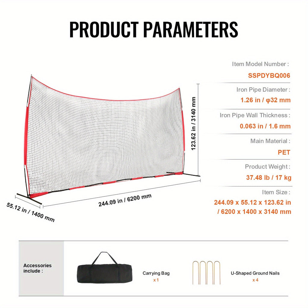 Sports Barrier Backstop Net with Carry Bag – Portable Protection Netting for Baseball Softball Lacrosse Soccer Hockey