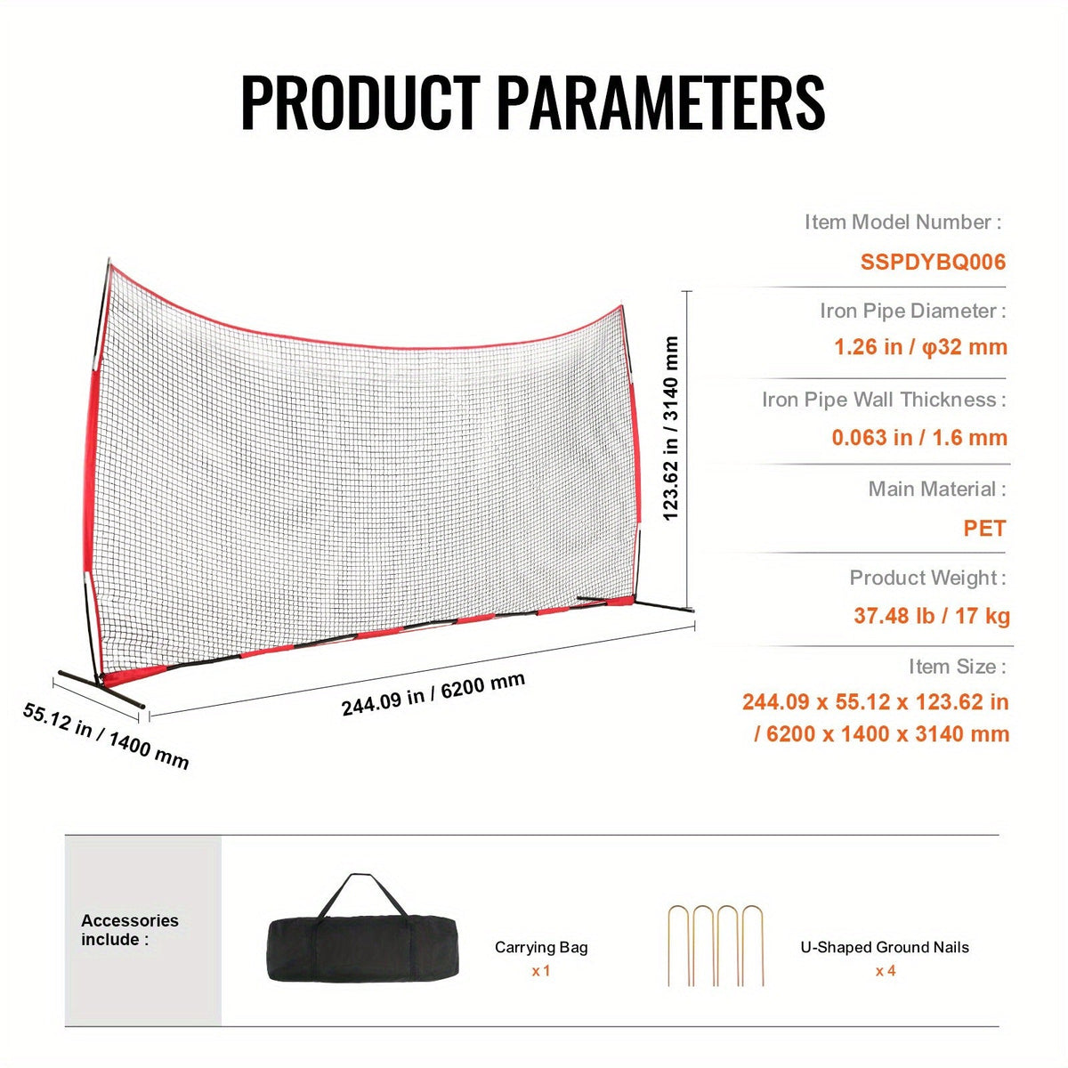Sports Barrier Backstop Net with Carry Bag – Portable Protection Netting for Baseball Softball Lacrosse Soccer Hockey
