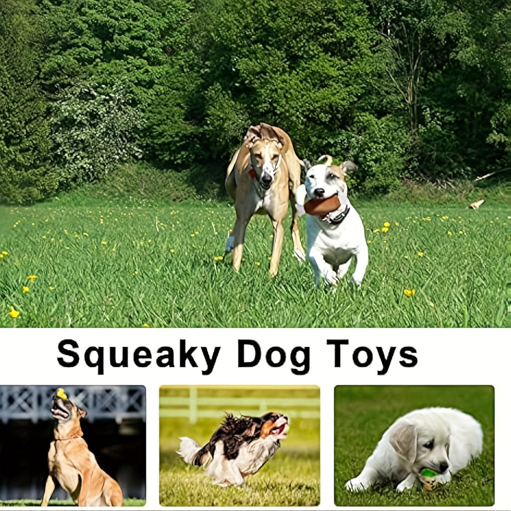 Fourteen-Piece Plush Dog Toy Set with Fruit, Vegetable and Snack Shapes for Supervised Squeaky Play