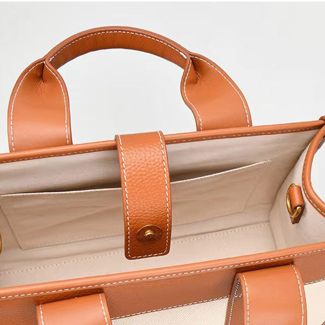 Canvas Genuine Leather Women's Commuter Bag,11.4in Length -i7bags