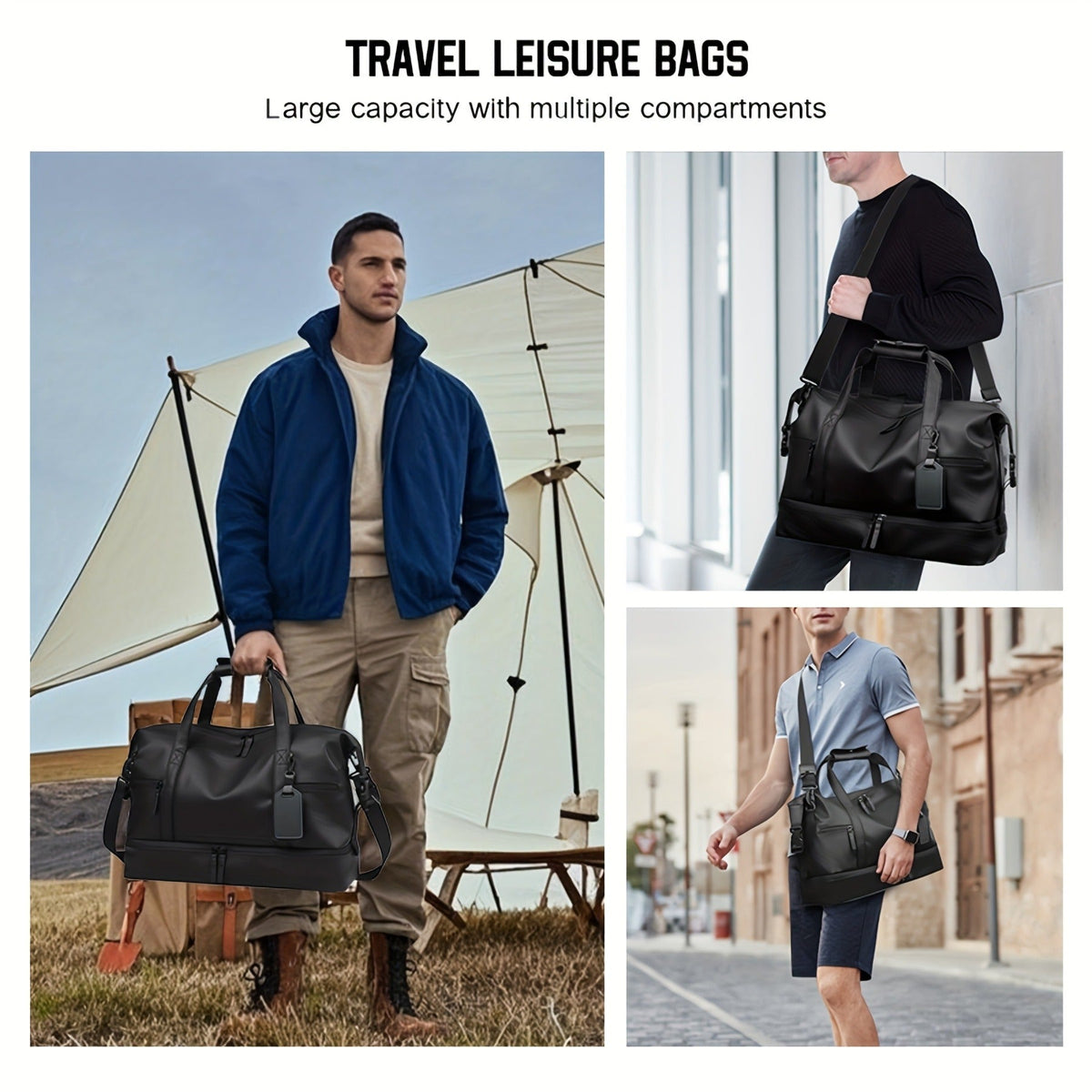 Gym Duffel Bag with Wet Pocket & Shoe Compartment – Foldable PU Leather Sports Travel Bag for Workouts, Weekend Trips & Everyday Use