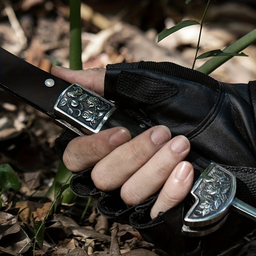 Folding Sickle Stainless Steel Flat Edge Blade with Black Wood Handle & Double Bolsters for Garden, Patio and Yard Use