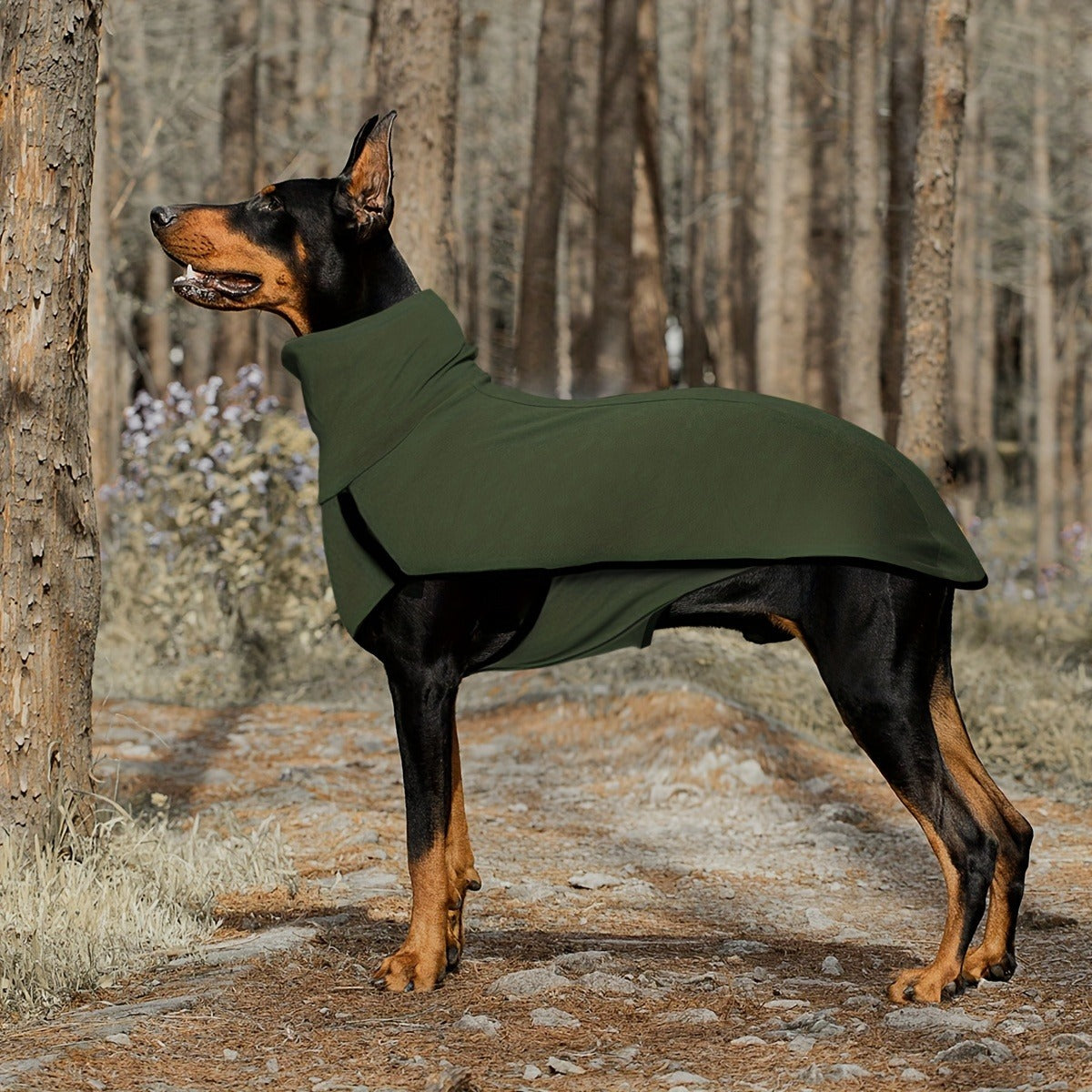 High Neck Dog Coat Warm Pullover – Solid Color Woven Polyester Pet Jacket, Machine Washable, All-Season Fall & Winter Dog Apparel