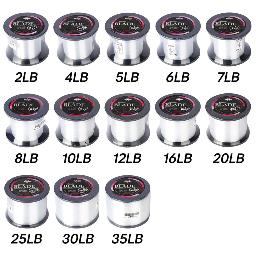 Monofilament Fishing Line 1000M / 1093Yds – Nylon Mono Line for Freshwater & Saltwater, 2-35LB, Black & White