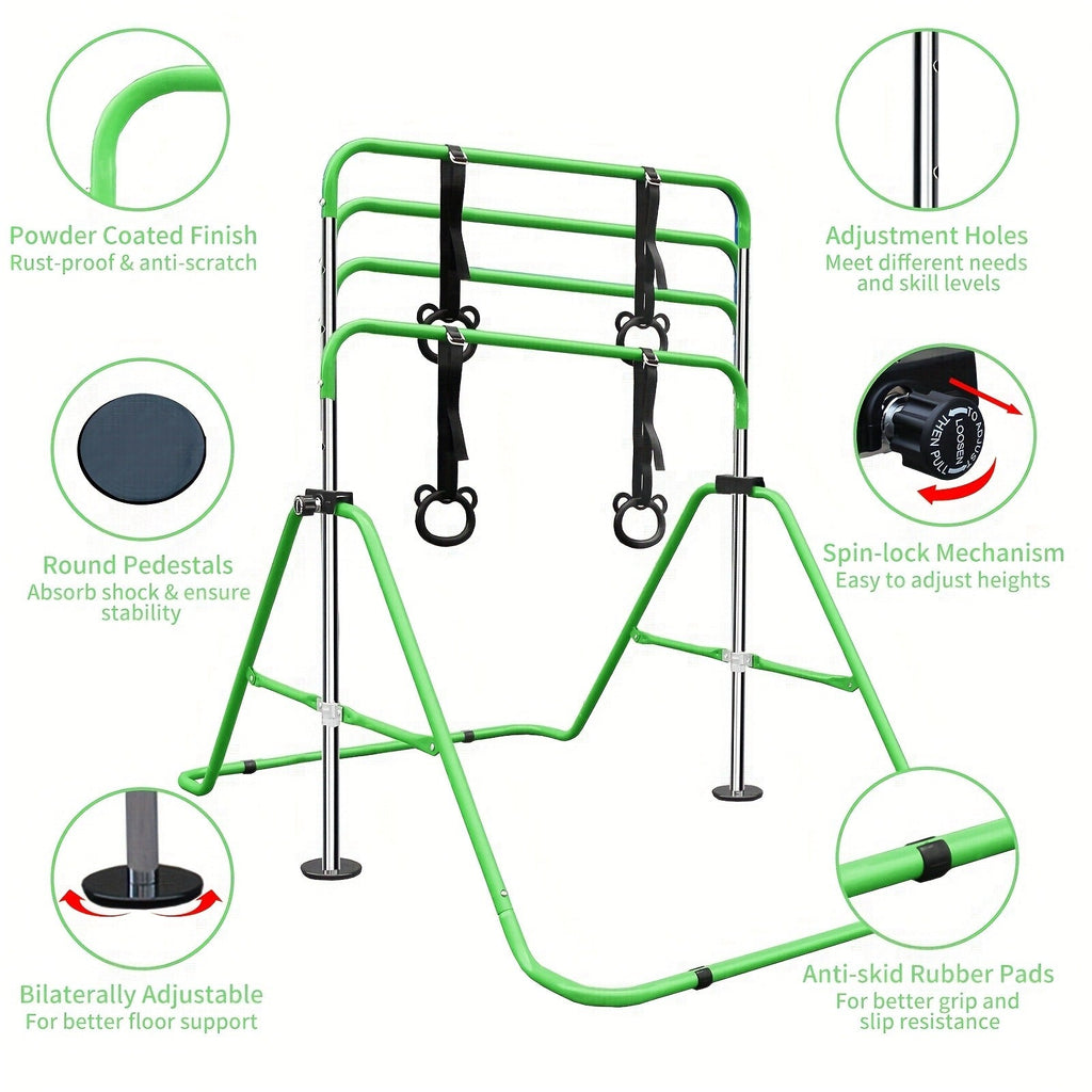 Adjustable Gymnastics Pull-Up Bar for Kids & Teenagers – Height Adjustable Horizontal Bar for Indoor Outdoor Home Use