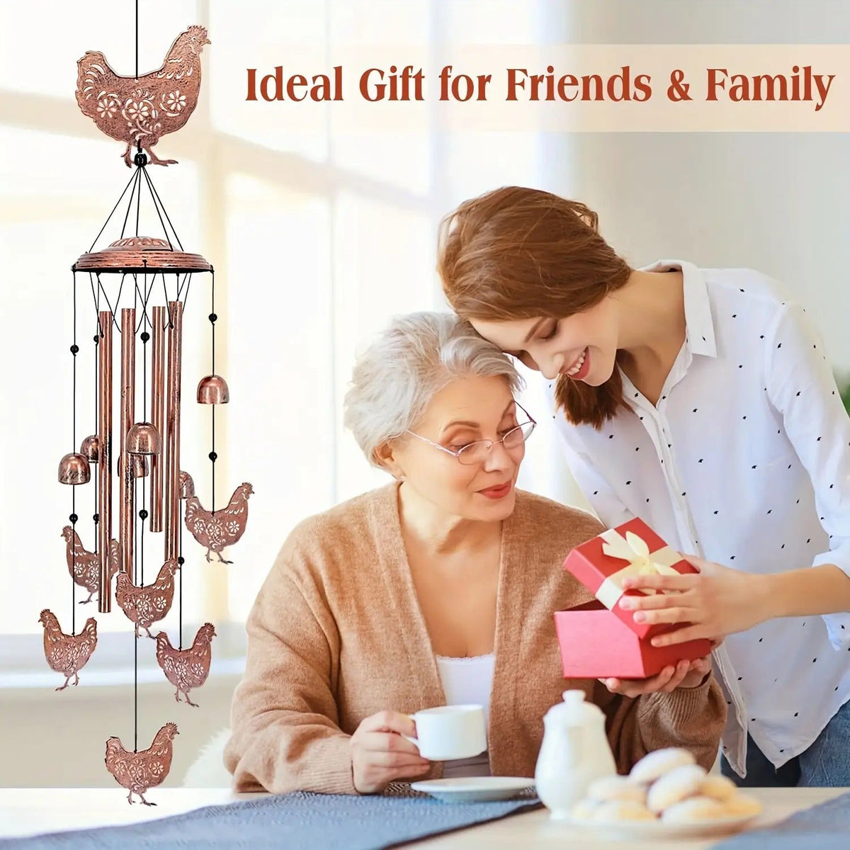 Wind Chime Outdoor Chicken Farmhouse Decor – Aluminum Tube Soothing Sound Garden Porch Patio Hanging Ornament