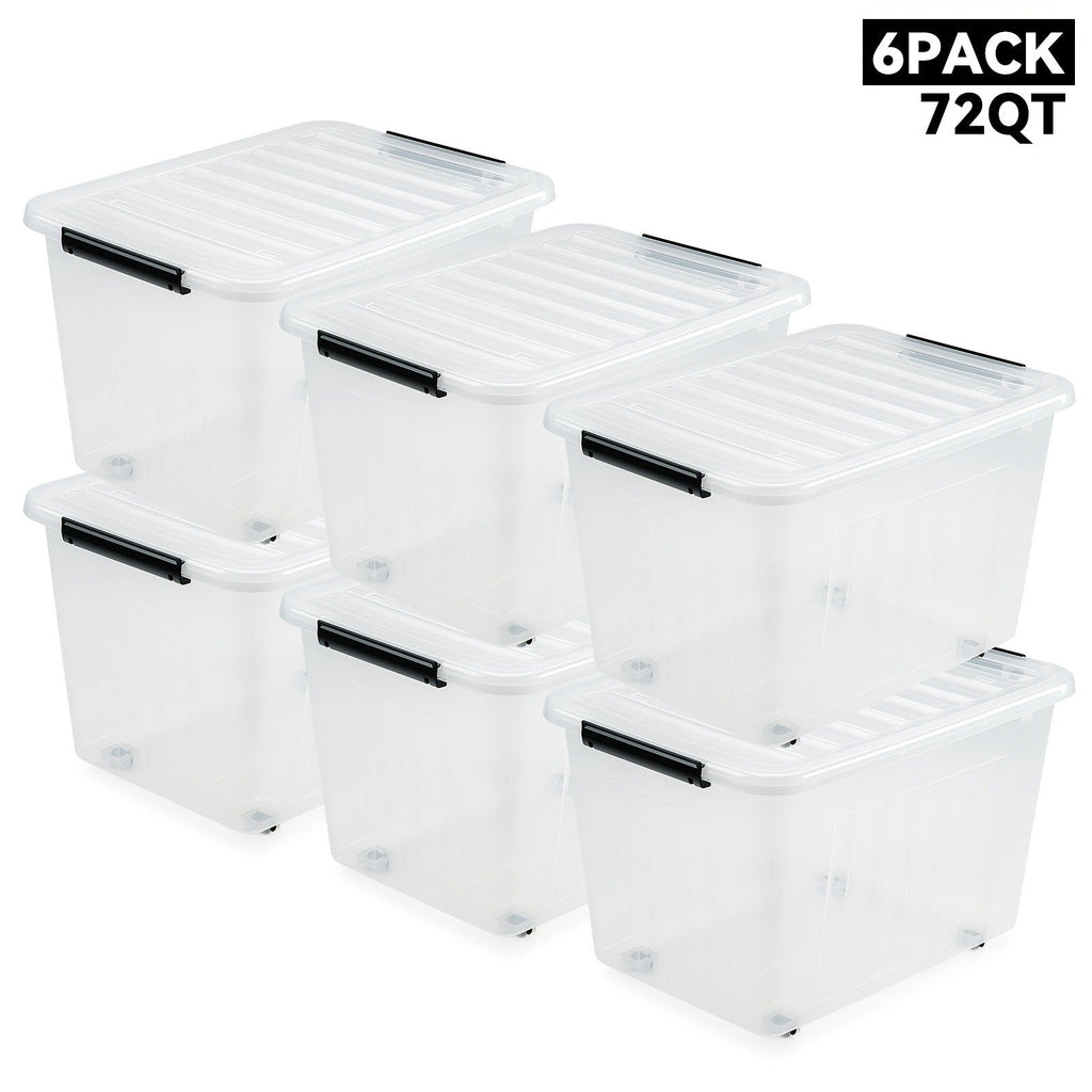72QT or 97QT Stackable Storage Container Sets with Latching Lids in Clear, Pink/White or Gray/Yellow