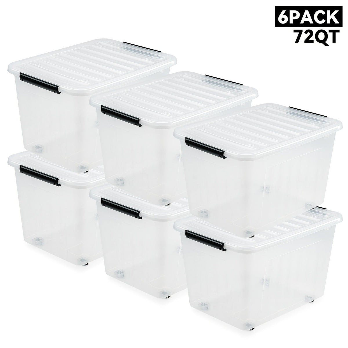 72QT or 97QT Stackable Storage Container Sets with Latching Lids in Clear, Pink/White or Gray/Yellow
