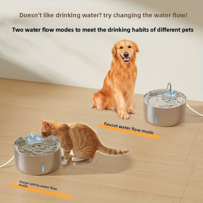 FT007 7L Pet Water Fountain with Stainless-Steel-Marked Basin, Central Faucet Outlet and Water Window