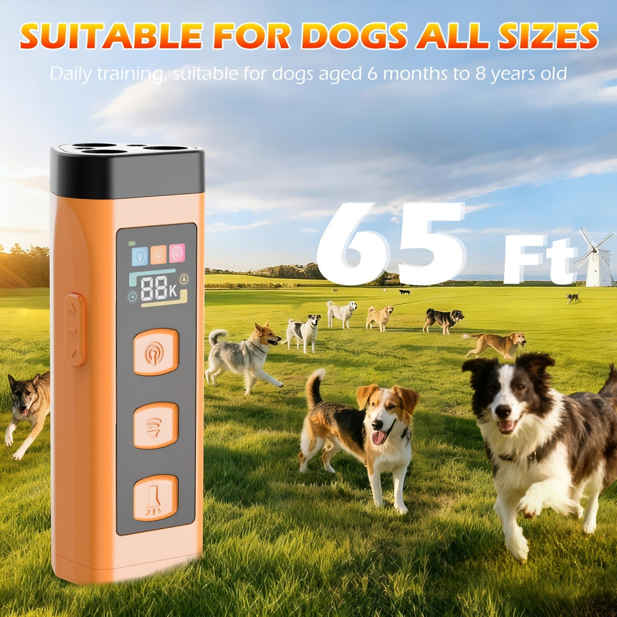 65ft Long-Range Dog Repeller – Triple-Head Ultrasonic Bark Deterrent, Powerful Soundwave Technology, USB Rechargeable Portable Handheld