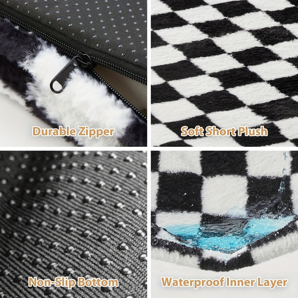 Orthopedic Dog Bed with Removable Washable Cover – Non-Slip Bottom, Black & White Plaid, Soft Memory Foam Dog Sofa Bed