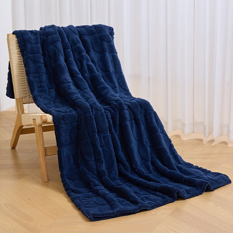 Raised Geometric Throw Blanket in White, Blue or Grey with 40 x 60, 60 x 80 and 80 x 90-Inch Size Options