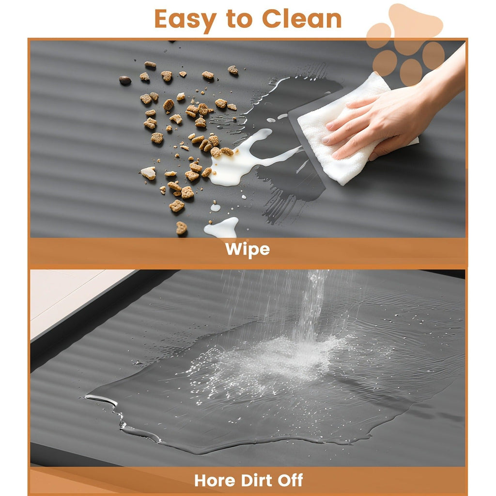 Waterproof Pet Feeding Mat 36"x24" Non-Slip Dog Bowl Mat with Raised Edges & Diversion Grooves – Large Food and Water Mat for Dogs & Cats