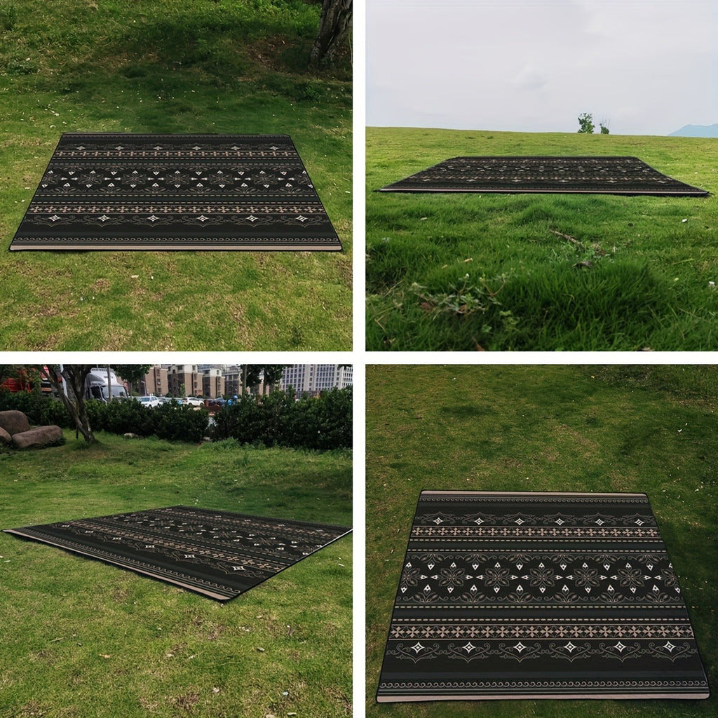 Foldable Picnic Mat 78x78in Dual Layer 240T Polyester & 210D Oxford Cloth Printed Outdoor Beach Mat for Camping