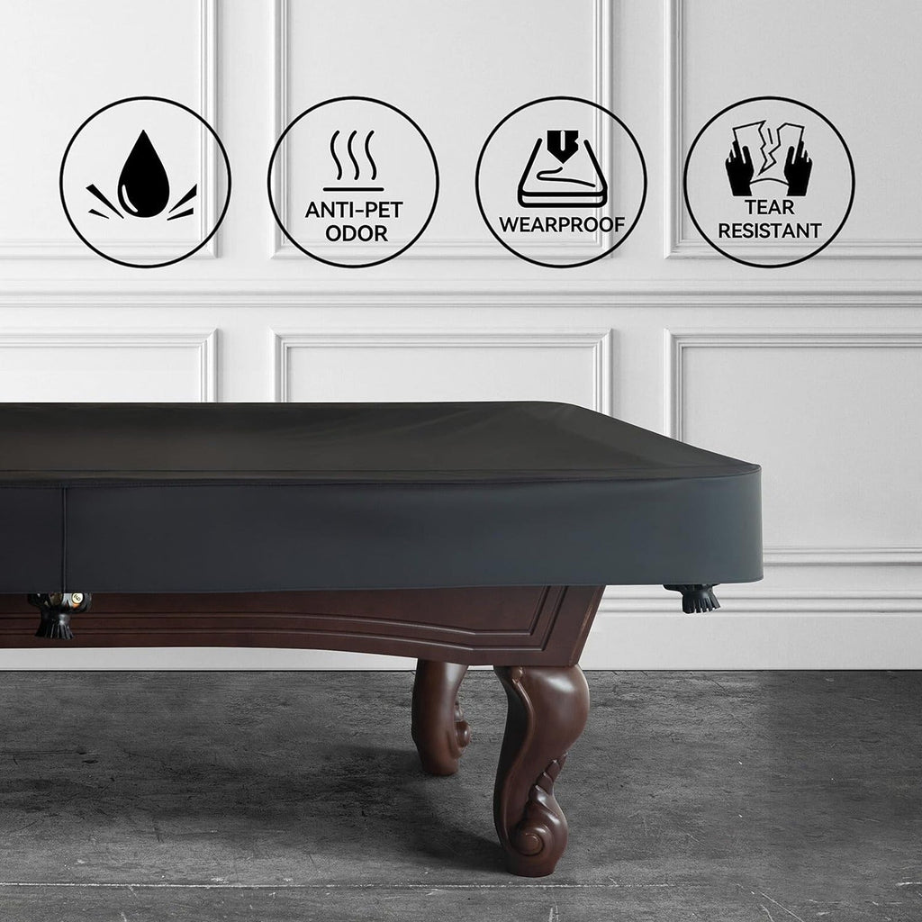 Leatherette Pool Table Cover 7 8 9FT Waterproof Tearproof Billiard Table Protector with Leg Cutouts Scratch-Resistant Easy-Clean Protective