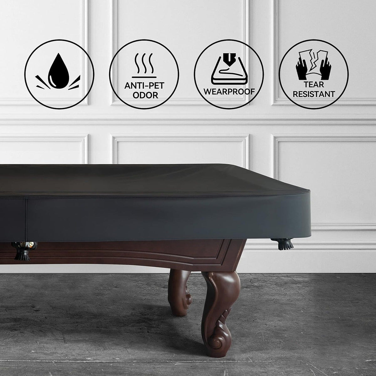 Leatherette Pool Table Cover 7 8 9FT Waterproof Tearproof Billiard Table Protector with Leg Cutouts Scratch-Resistant Easy-Clean Protective