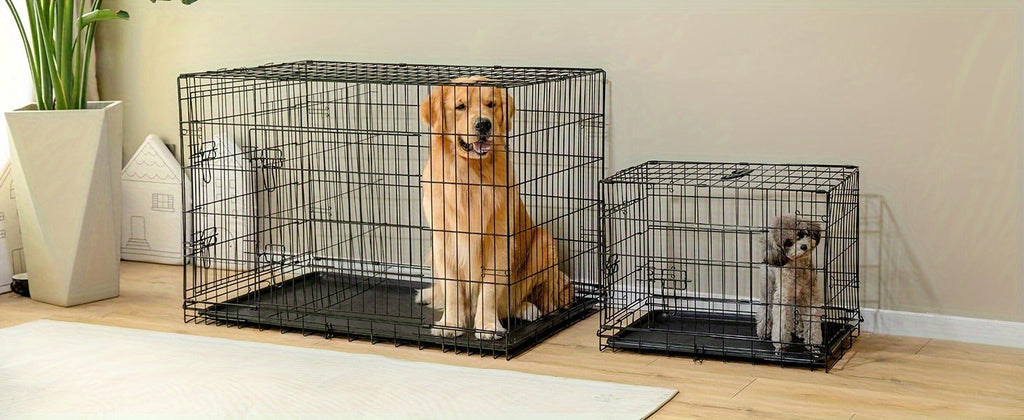 Folding Wire Dog Crate with Divider, Pull-Out Tray, Two Doors and Five Sizes from 24.41 to 48.4 Inches