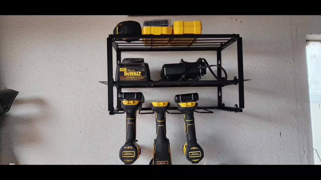 Power Drill Holder Wall Mount, Tool Storage Rack with 3/4 Layer Floating Shelf, Cordless Drill Organizer