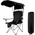 Folding Camping Chair with Optional Sunshade Canopy, Cup Holders, Carry Bag and Black, Red or Blue Configurations