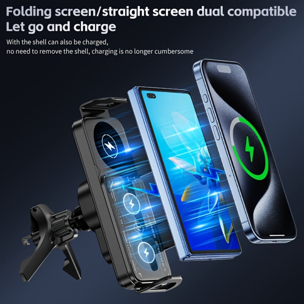 Folding Wireless Car Charger Mount with Air-Vent Base or Two-in-One Stand Checkout Options