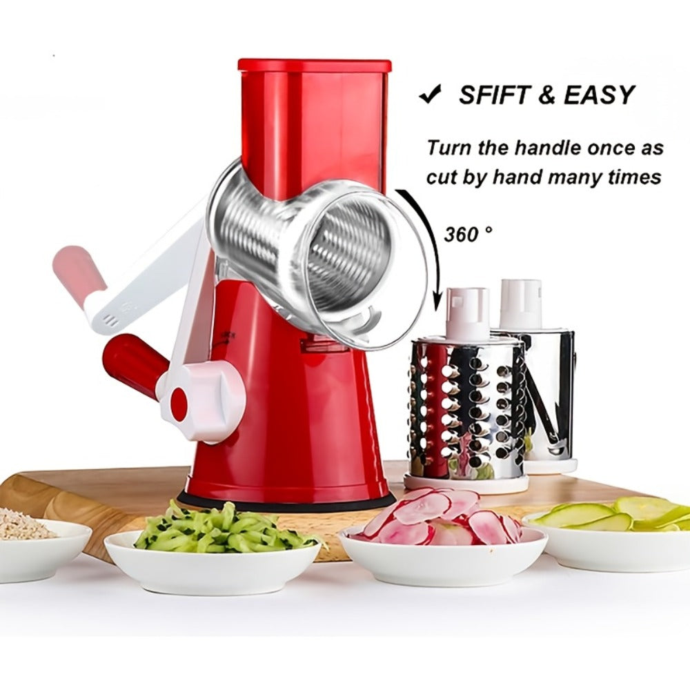 Rotary Cheese Grater with Hand Crank, 3 Interchangeable Blades for Cheese, Vegetables & Nuts, Suction Base