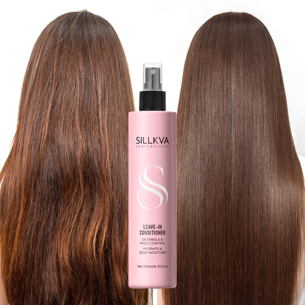 Leave-In Conditioner Spray & Detangling Hair Brush Set - Anti Frizz Smoothing Glycerin Formula for Home, Travel and Salon Hair Styling
