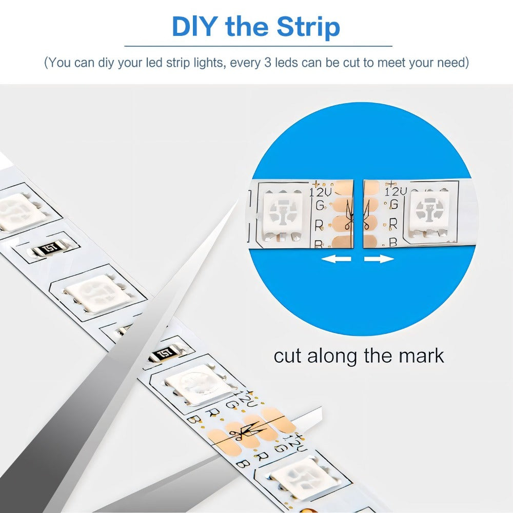RGB LED Smart Light Strip 200FT Music Sync Color Changing, 44-Key Remote, Multi-Color Adjustable