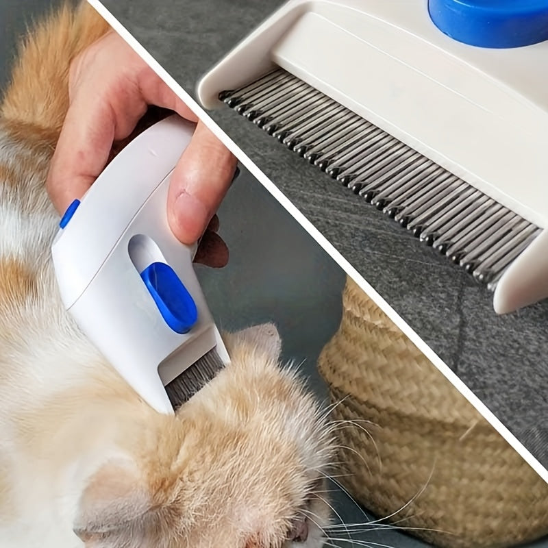 Pet Deshedding Brush, Two-in-One Grooming Comb with Stainless Steel Teeth and Non-Slip Handle