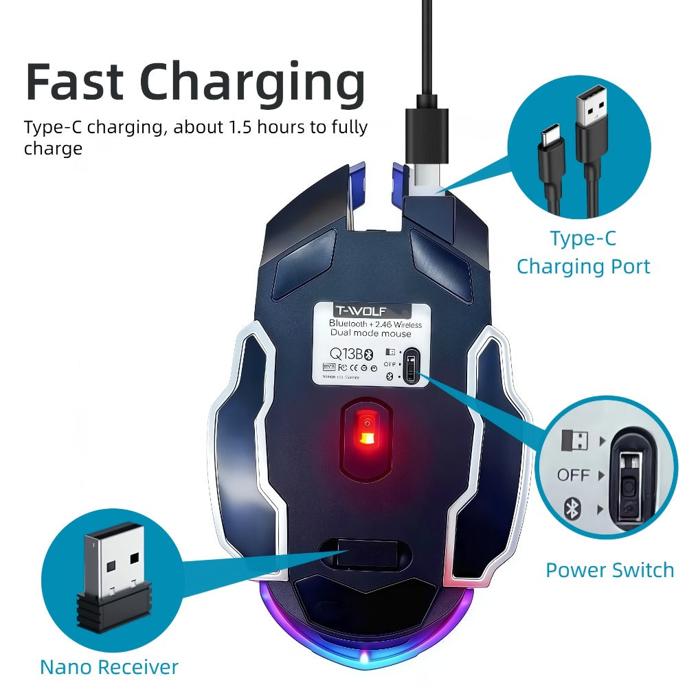 Wireless Gaming Mouse RGB Rechargeable T-WOLF 2.4GHz Large Mouse for PC Laptop Tablet Mac for an Everyday Personal Care Routine