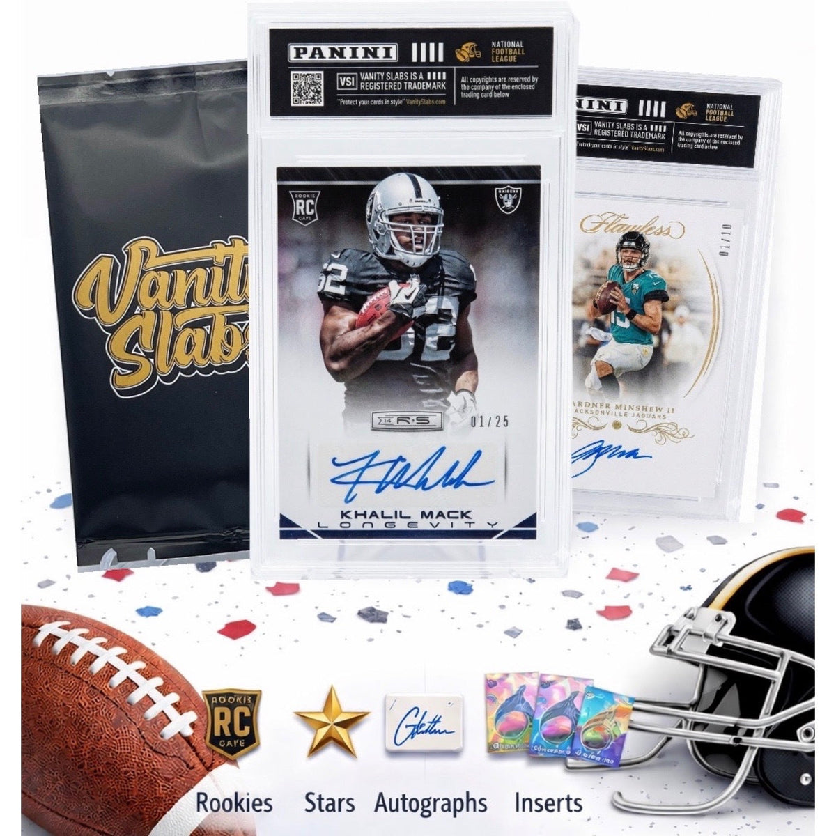 Sports Trading Cards, Football Mystery Display Slab with Black Label or Two-Slab Options for Collectors