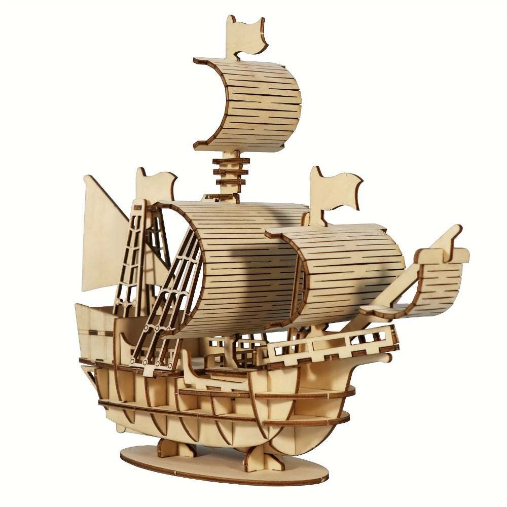 3D Wooden Model Kit Ocean Sailboat – DIY Assembly Puzzle for Adults & Teens, Handcrafted Sailing Ship Brain Teaser