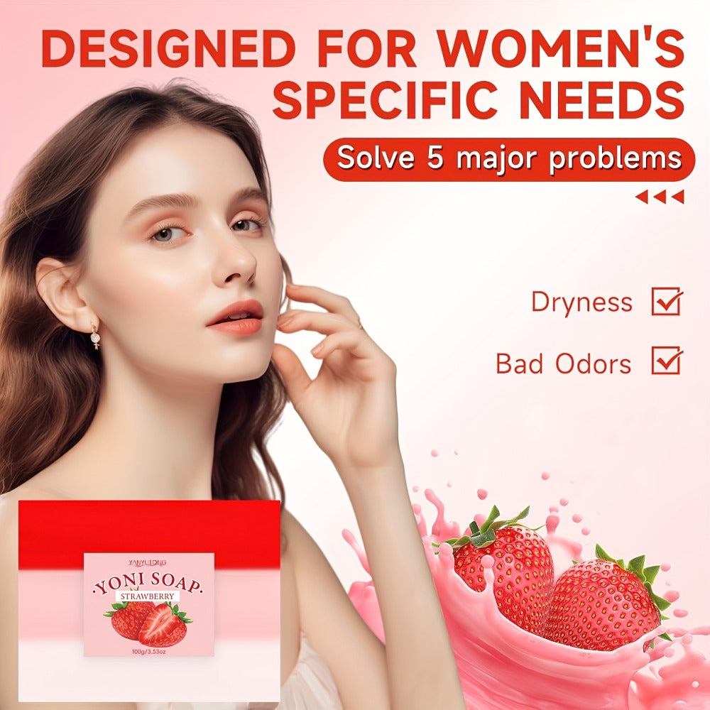 Strawberry Intimate Soap for Women 3-Pack – pH-Balanced Feminine Wash Bar for Gentle Intimate & Body Cleansing | Moisturizing Sensitive Skin