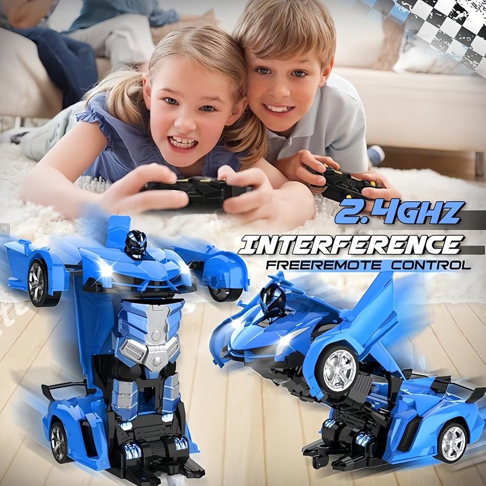 Transforming RC Robot Car for Kids 2.4GHz, One-Button Deformation Stunt Car 360 Drift LED Lights