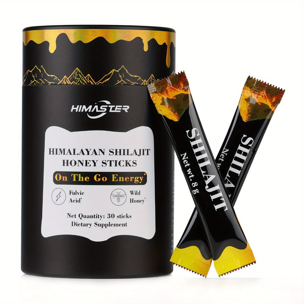 Herbal Supplements with HIMASTER Label, Shilajit Honey Saffron Sticks, 30 Sticks per Package