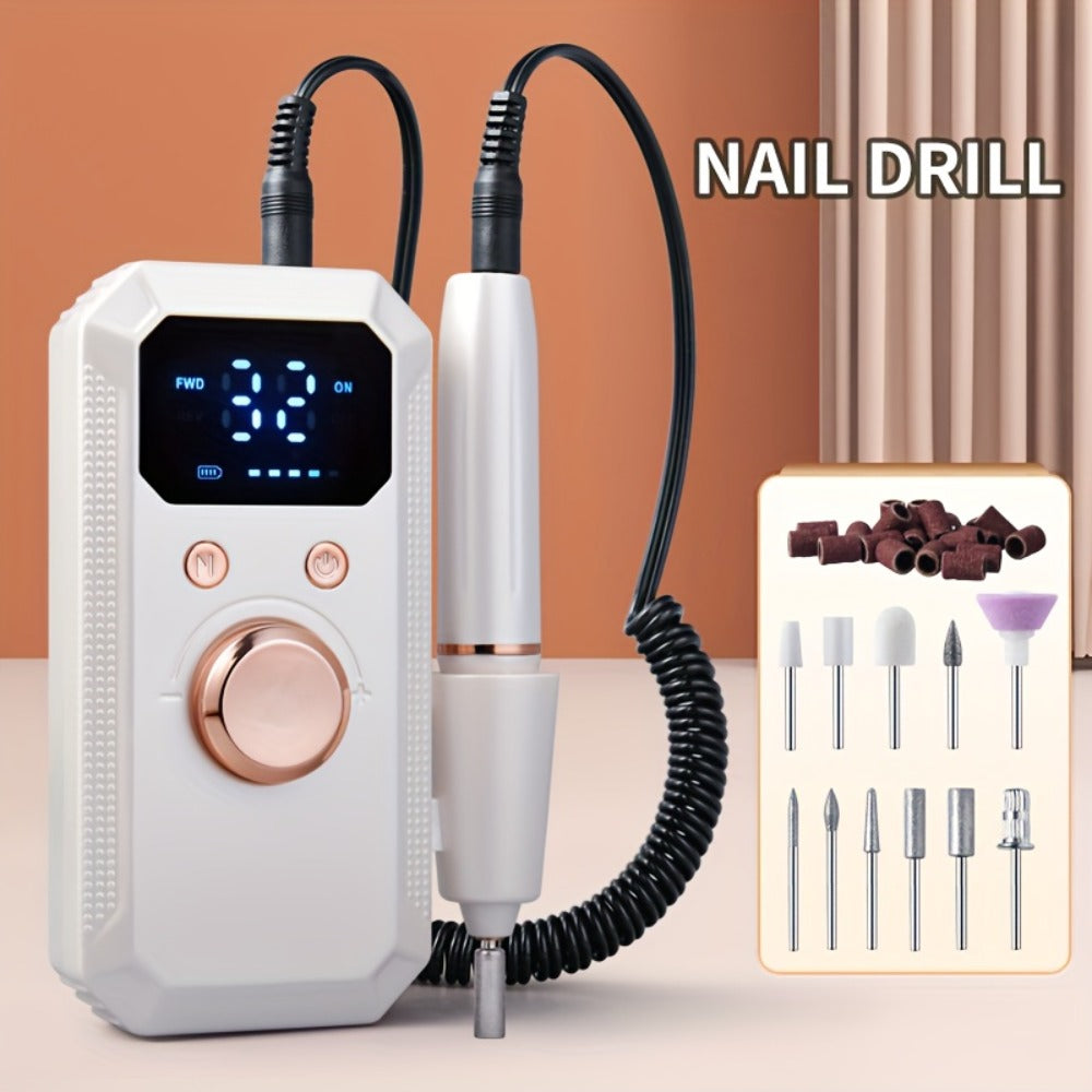 Cordless Electric Nail Drill Machine Rechargeable Professional E-File 11 Bits 20 Sanding Discs High Speed Acrylic Gel Natural Nails