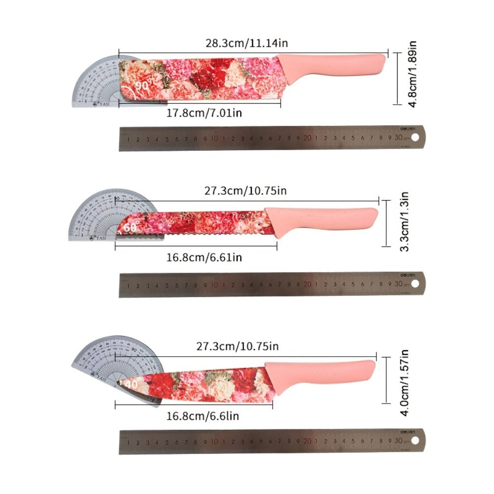 Kitchen Knife Set 6-Piece Floral High-Carbon Stainless Steel with Cleaver, Bread Knife, Shears and Peeler