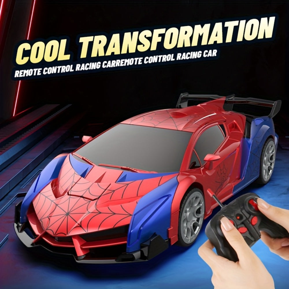 Robot Deformation Car for Kids 1:18 Blue & Red, One-Button Transform Remote Control Stunt Vehicle