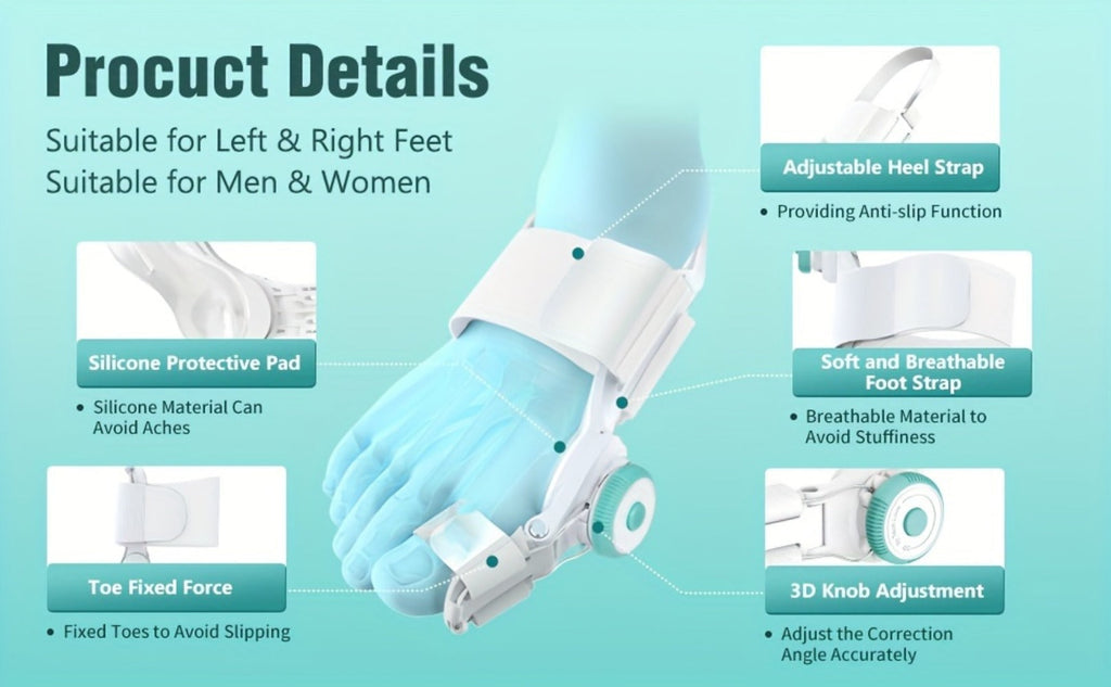 Bunion Corrector Big Toe Night Splint, Adjustable Hallux Valgus Brace with Knob & Heel Strap for Left & Right Foot