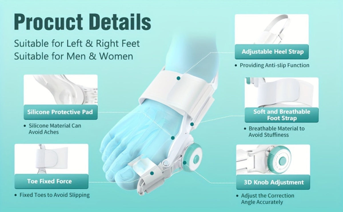 Bunion Corrector Big Toe Night Splint, Adjustable Hallux Valgus Brace with Knob & Heel Strap for Left & Right Foot